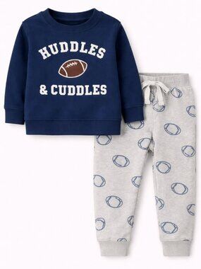 NWT Carter’s Newborn Baby Boy Outfit Football “Huddles & Cuddles” Set Blue Gray